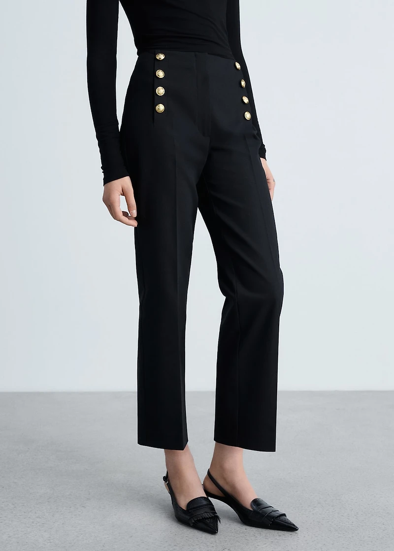 Straight pants with jewel buttons