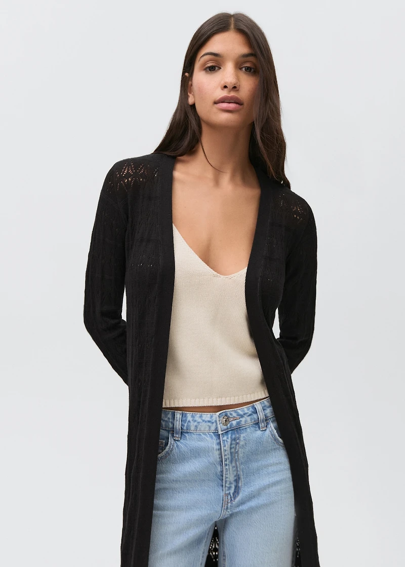 Long knitted cardigan with lace accents