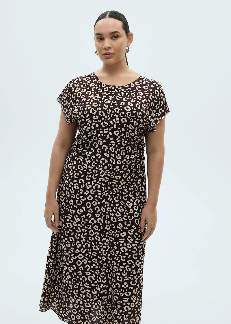 Animal-print dress with frayed edges