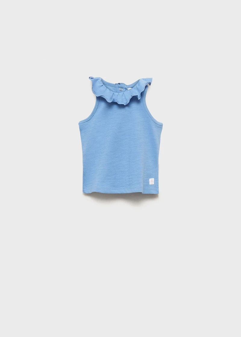 Ruffle-neck cotton t-shirt