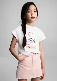 Denim skirt with frayed hem