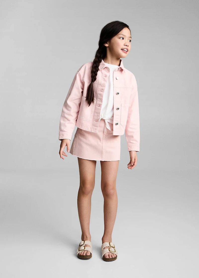 Denim skirt with frayed hem