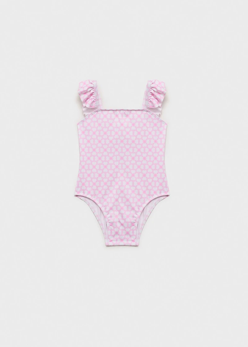 Printed swimsuit with ruffled straps