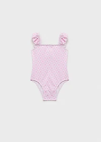 Printed swimsuit with ruffled straps