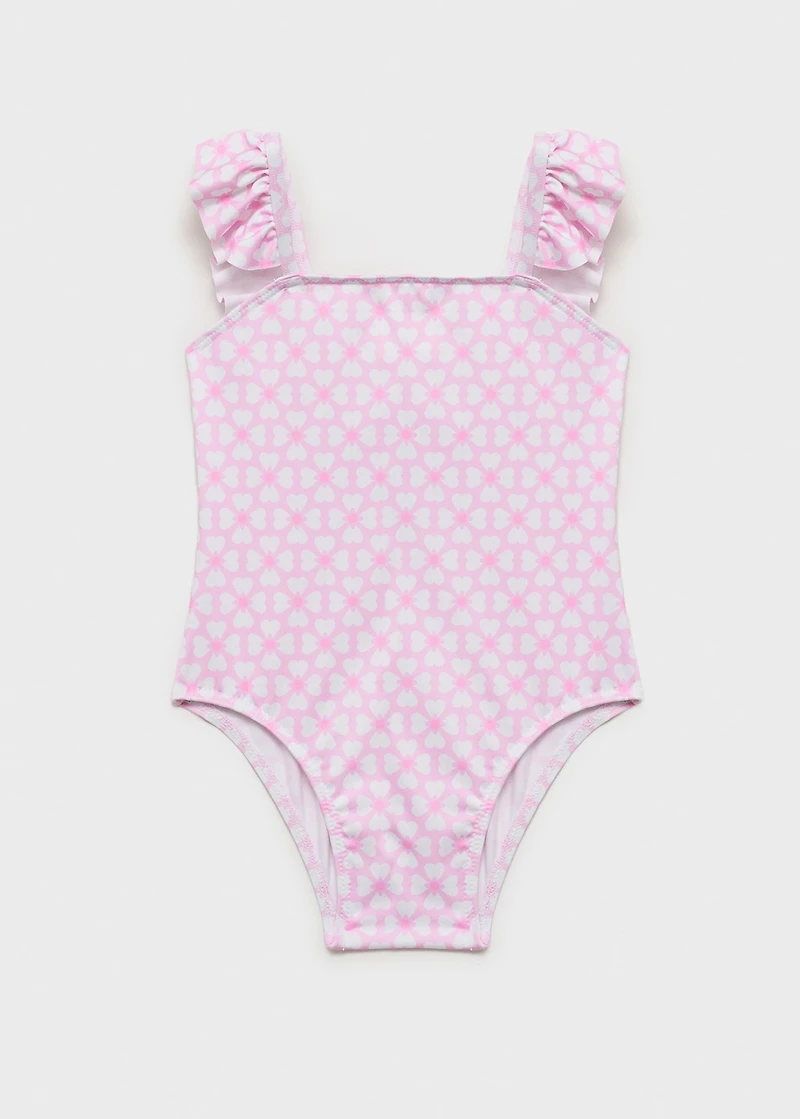 Printed swimsuit with ruffled straps