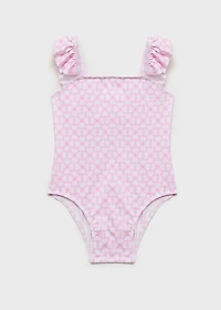 Printed swimsuit with ruffled straps