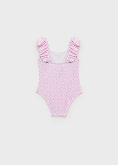 Printed swimsuit with ruffled straps