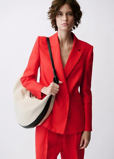 Double-breasted linen suit blazer