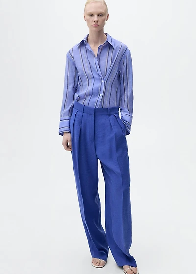 Wide-leg pleated suit pants