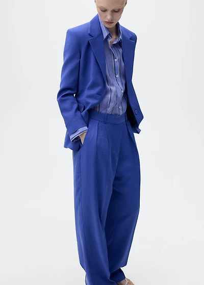 Wide-leg pleated suit pants
