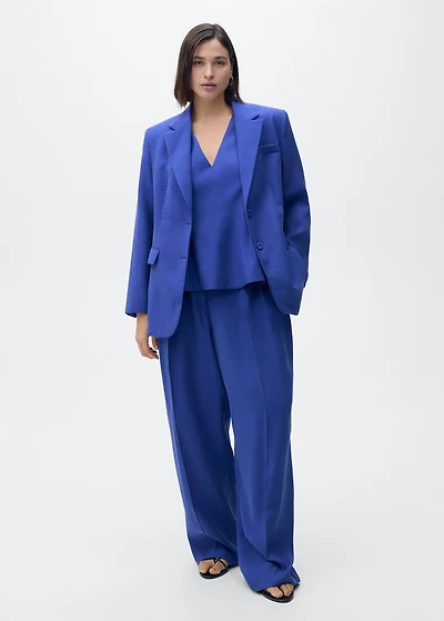 Wide-leg pleated suit pants