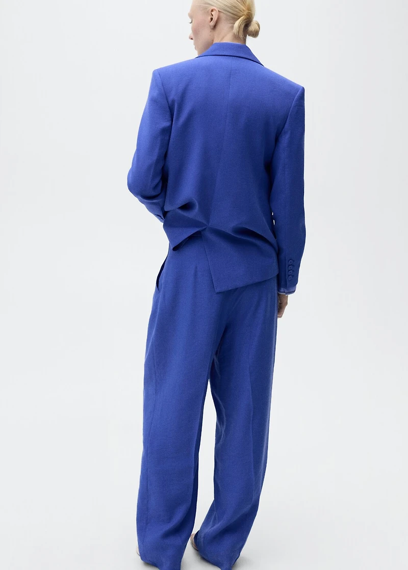 Wide-leg pleated suit pants