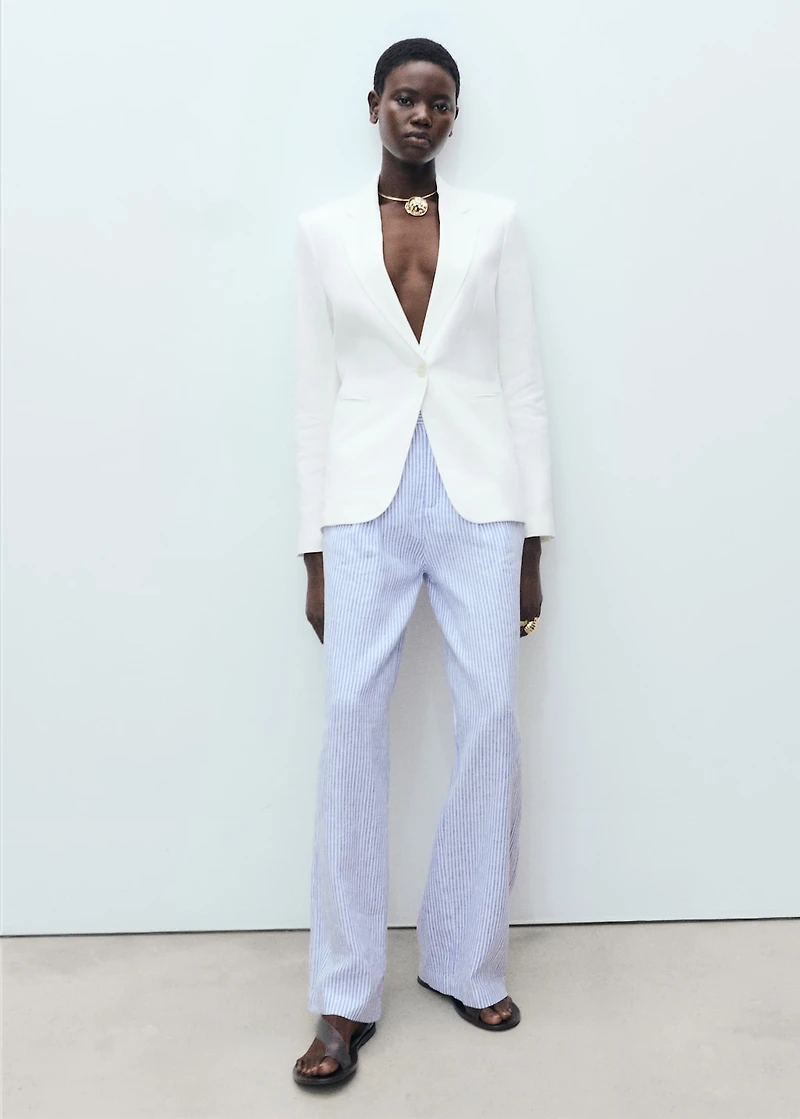 Striped linen-blend pants