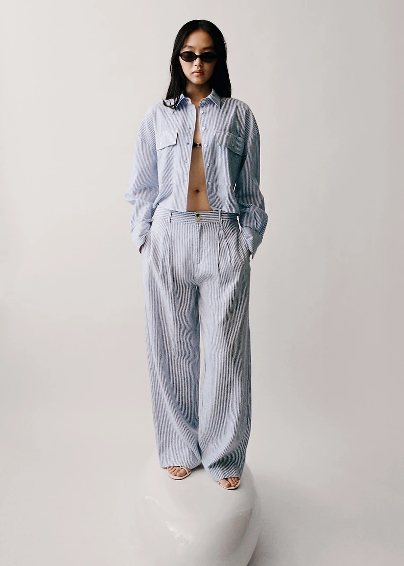 Striped linen-blend pants