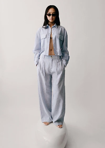 Striped linen-blend pants
