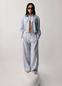 Striped linen-blend pants