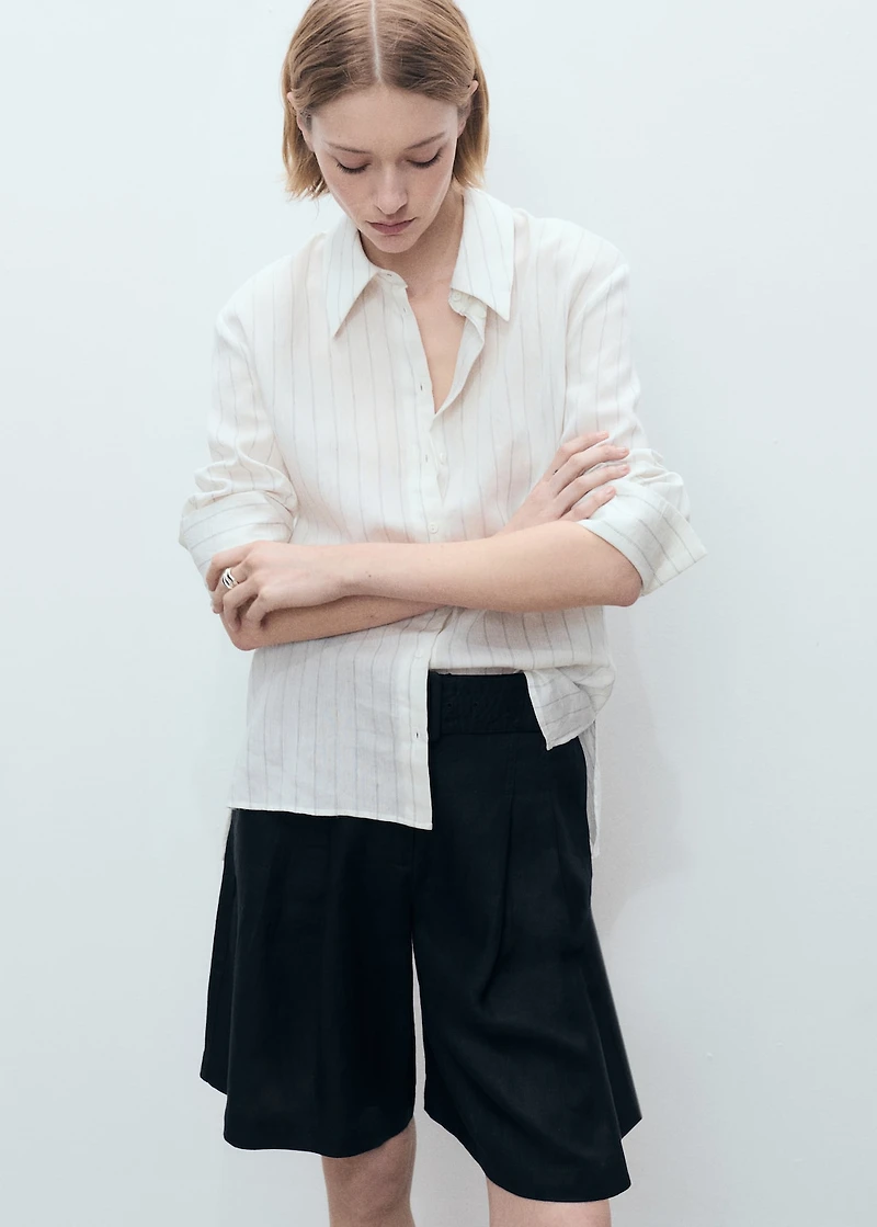 Belt linen-blend Bermuda shorts