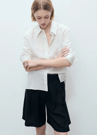 Belt linen-blend Bermuda shorts