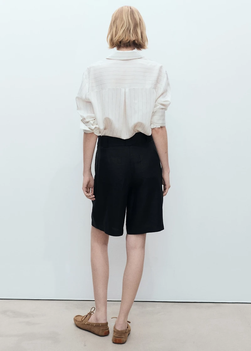 Belt linen-blend Bermuda shorts