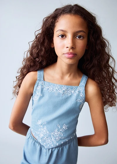 Denim jumpsuit with embroidered detail