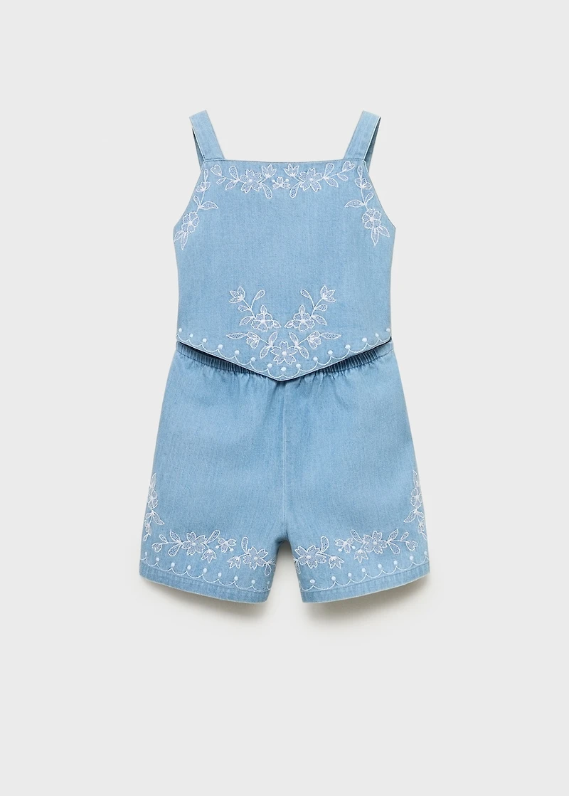 Denim jumpsuit with embroidered detail