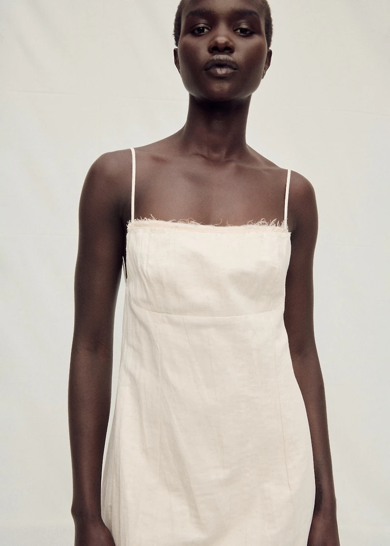 Cotton dress with frayed neckline