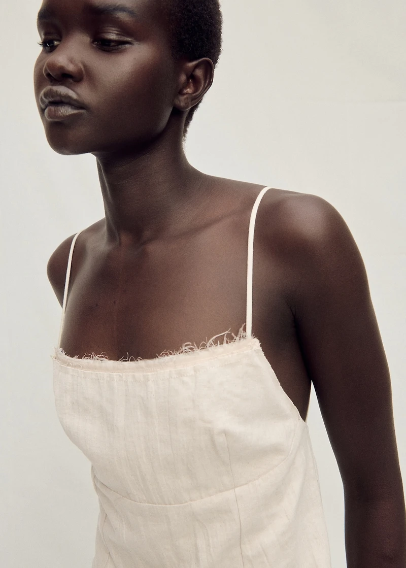 Cotton dress with frayed neckline