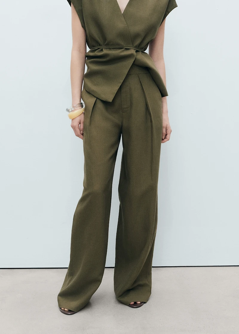 Linen-blend pleated pants