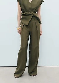 Linen-blend pleated pants