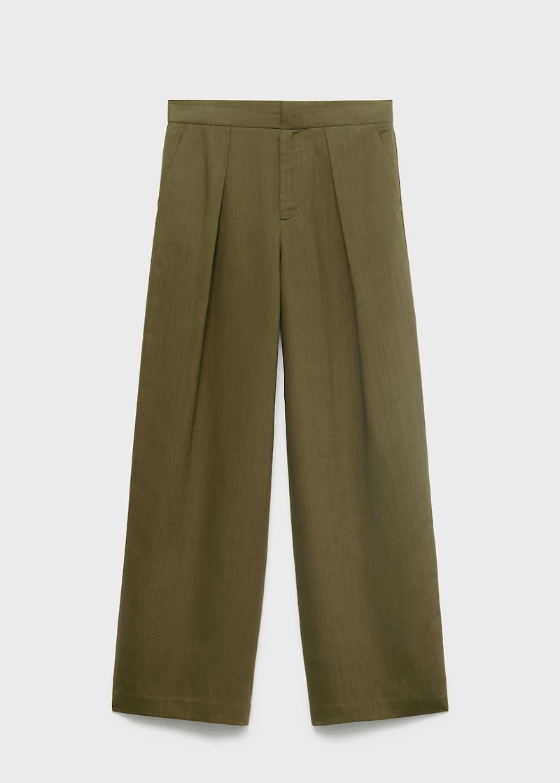 Linen-blend pleated pants