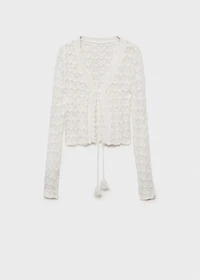 Crochet cardigan with bow closure