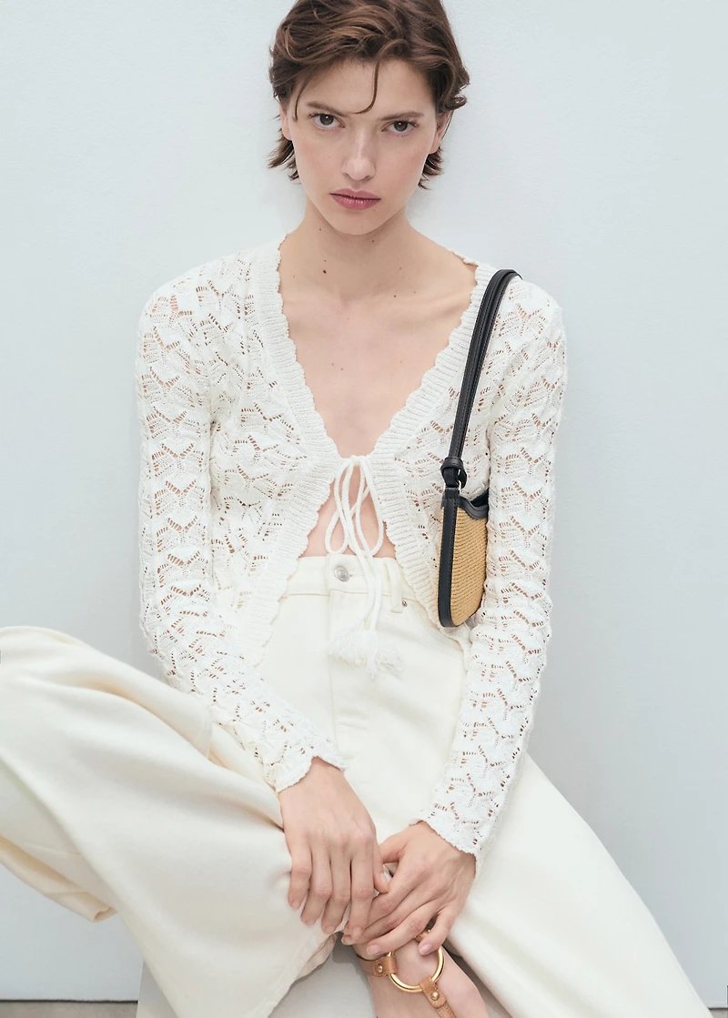 Crochet cardigan with bow closure