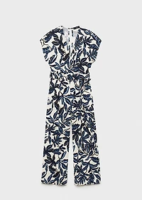 Printed linen jumpsuit with belt