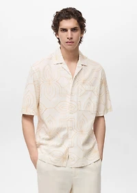 Shirt with embroidered bowling collar