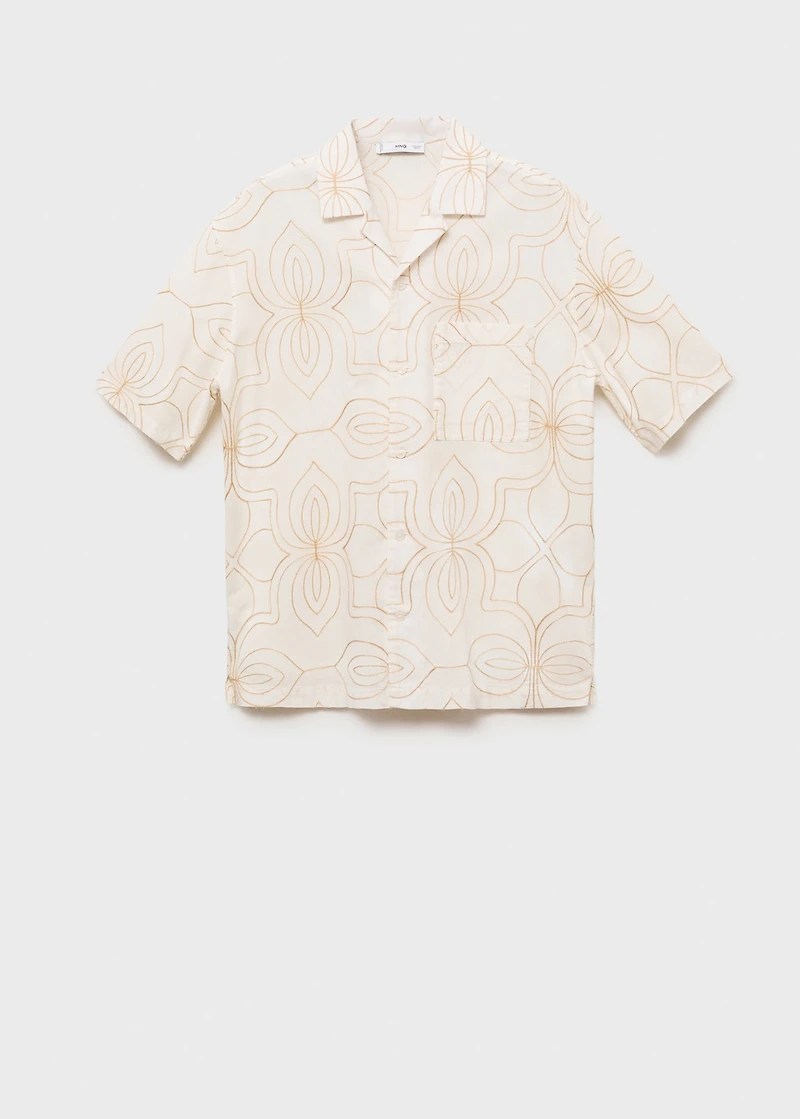 Shirt with embroidered bowling collar