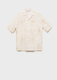 Shirt with embroidered bowling collar