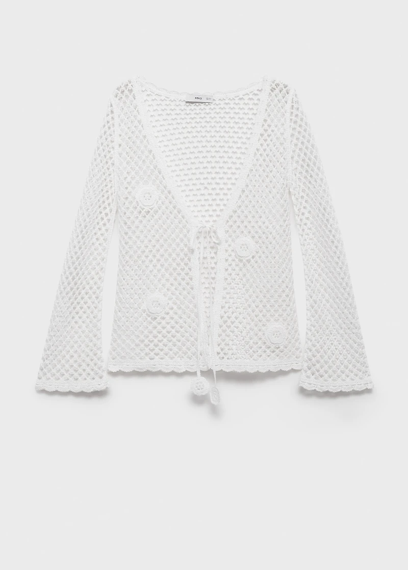 Crochet cardigan with bow closure