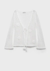 Crochet cardigan with bow closure