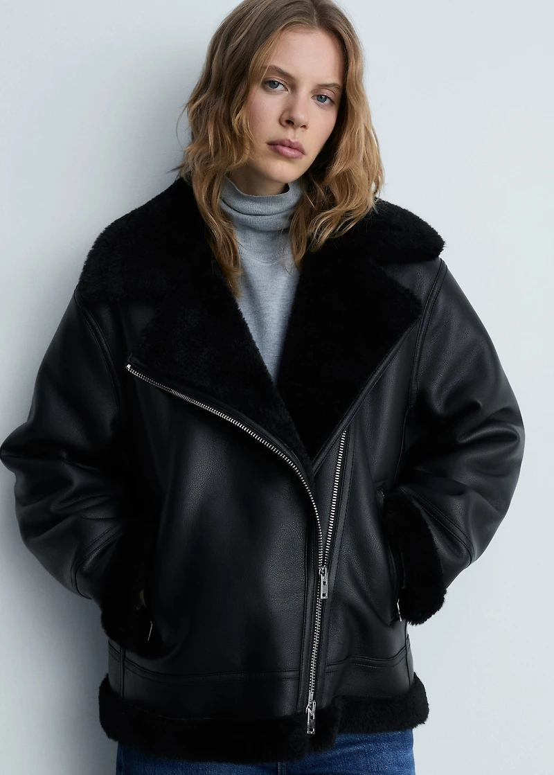 Jacket with faux shearling lining