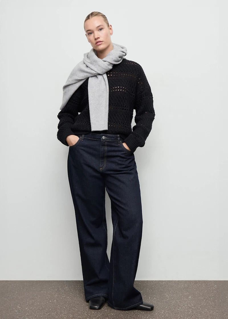 Knit sweater with lace pattern