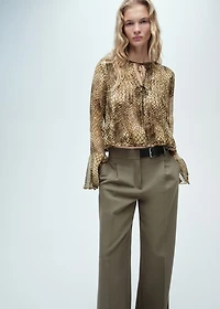 Puffed-sleeve printed shirt