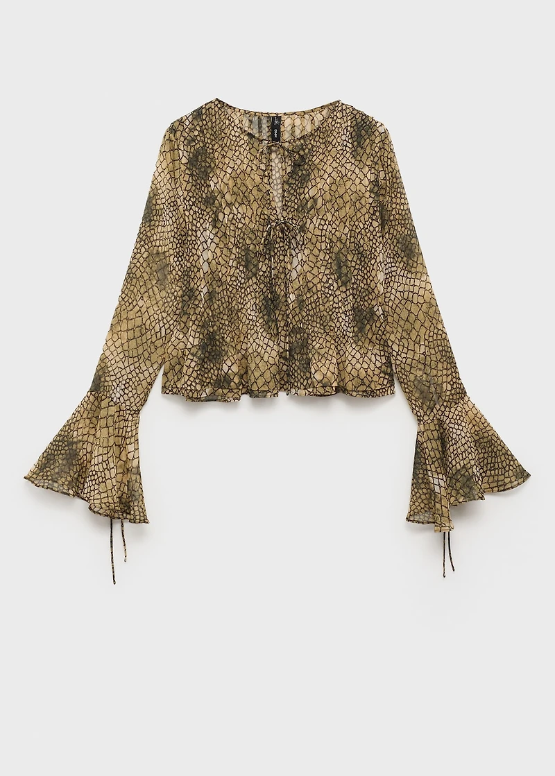 Puffed-sleeve printed shirt