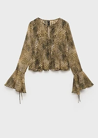 Puffed-sleeve printed shirt