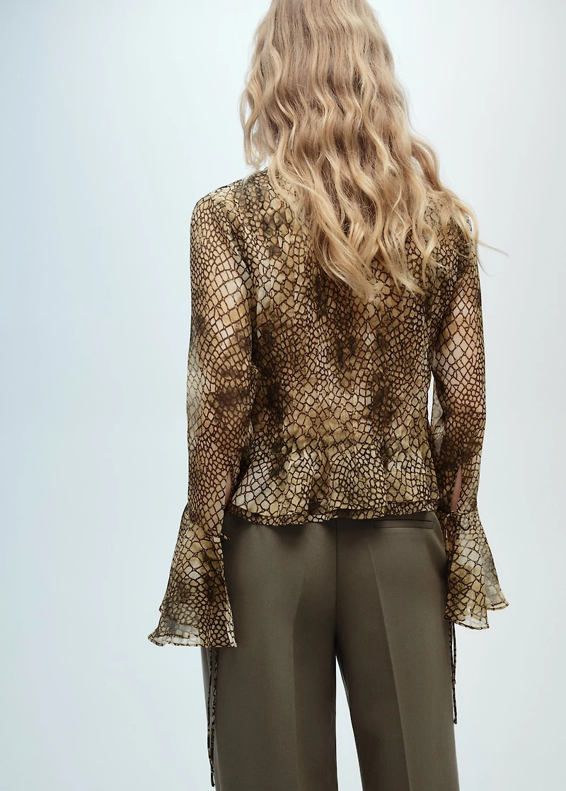 Puffed-sleeve printed shirt