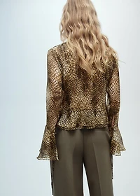 Puffed-sleeve printed shirt