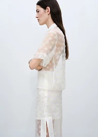 Semi-transparent floral-embroidered shirt