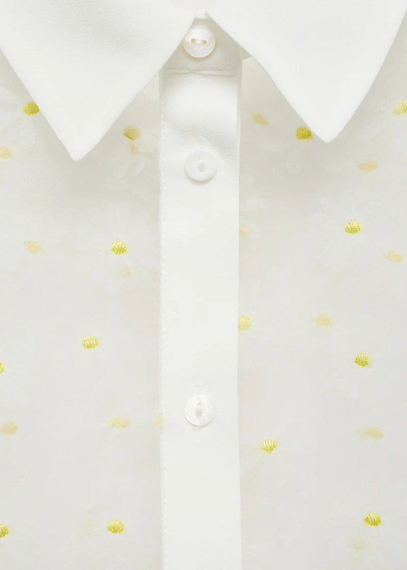 Semi-transparent floral-embroidered shirt