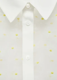 Semi-transparent floral-embroidered shirt