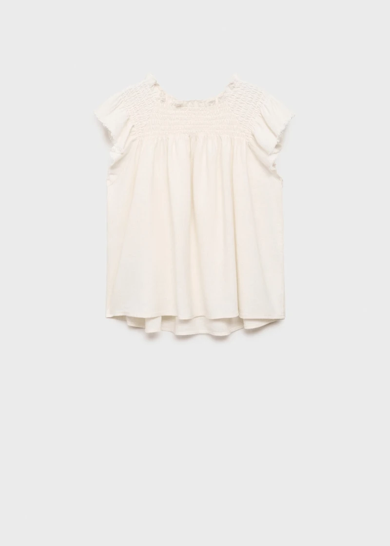 Linen-blend ruffled blouse