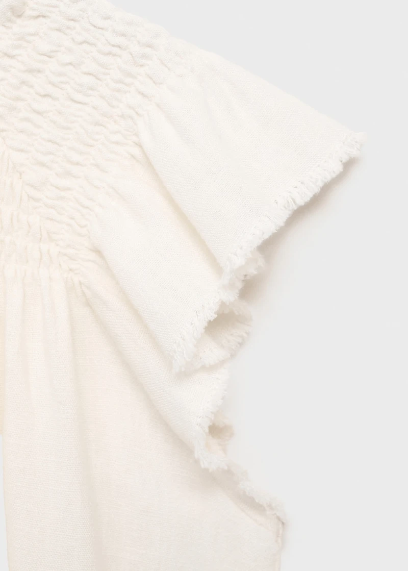 Linen-blend ruffled blouse